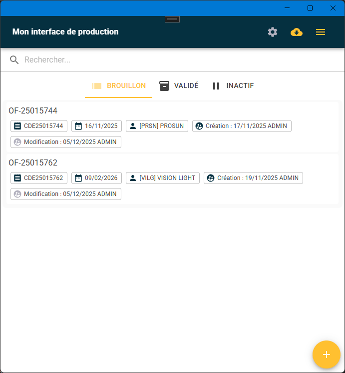Mon interface de production 