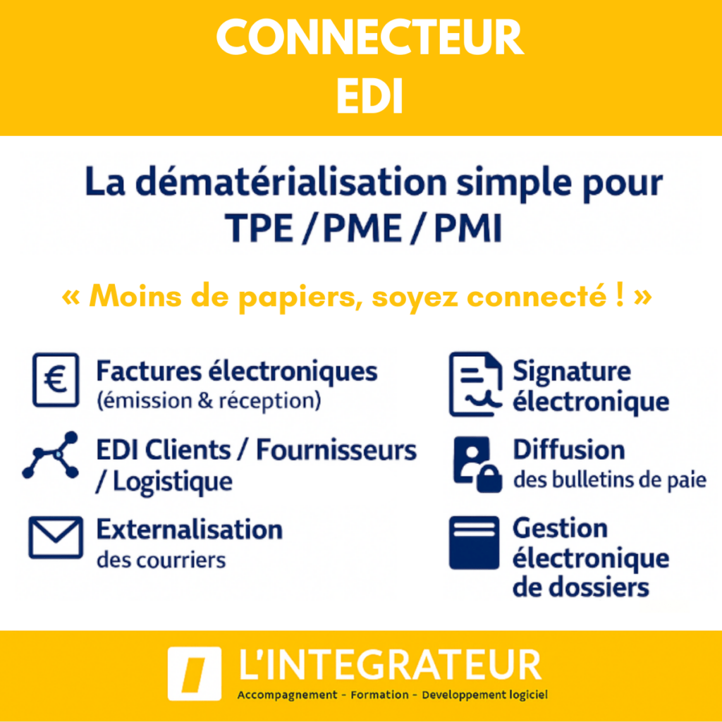 Le connecteur EDI permet de fluidifier les flux d’informations entre votre entreprise, vos clients, vos fournisseurs et vos partenaires. En supprimant les ressaisies manuelles et les documents papiers, vous gagnez un temps précieux tout en réduisant les risques d’erreurs.